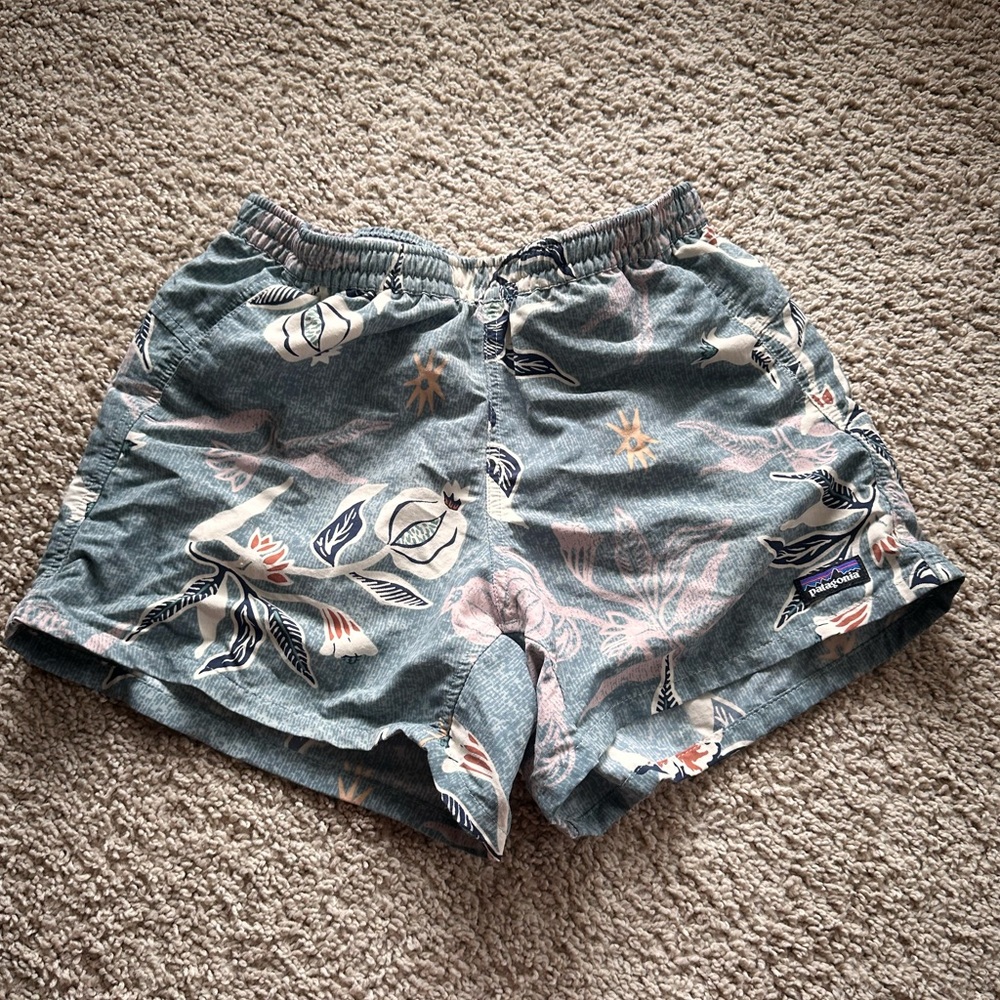 Patagonia Blue and White Patterned Shorts